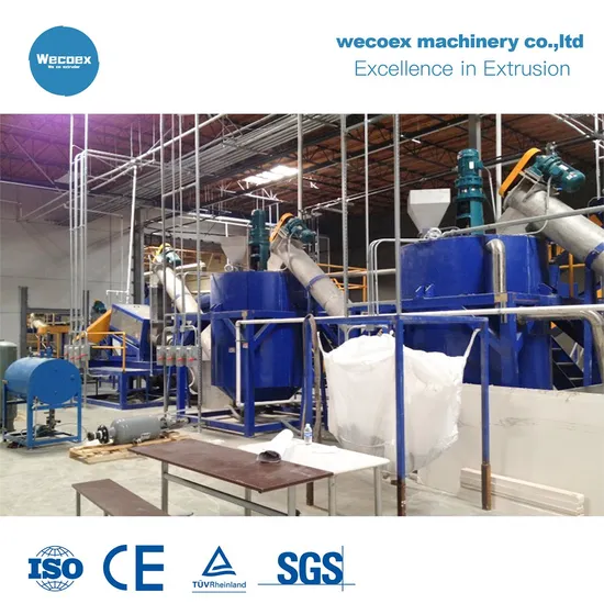 HDPE Bottle Flakes ABS Bumper PP PE Film Recycling Machine Drinking Bottle Crushing Washing Drying Production Machine with Hot Washer